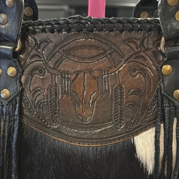 Black and White Fringe Leather Tote - Picture 3 of 15